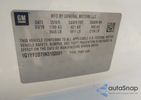 2019 Chevrolet Corvette Stingray z USA, uszkodzony, nr VIN 1G1YF2D79K5102691